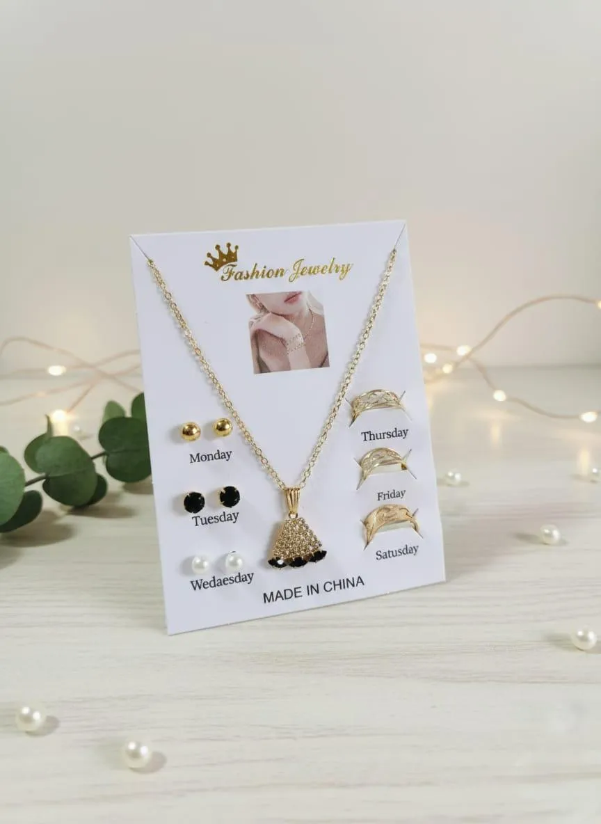 7-Piece Gold Plated Crystal Earrings Pendant Set for Women