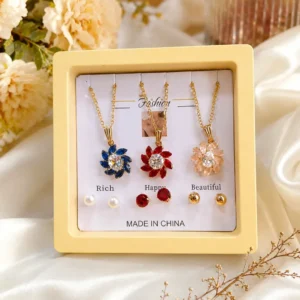Women Funky Multicolor Crystal Pendant Set Gold Plated