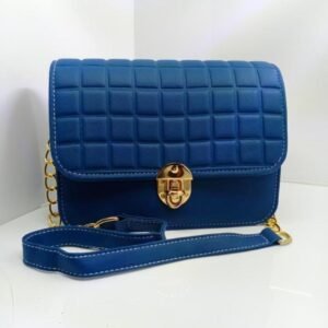 Blue Quilted PU Leather Crossbody Bag for Girls