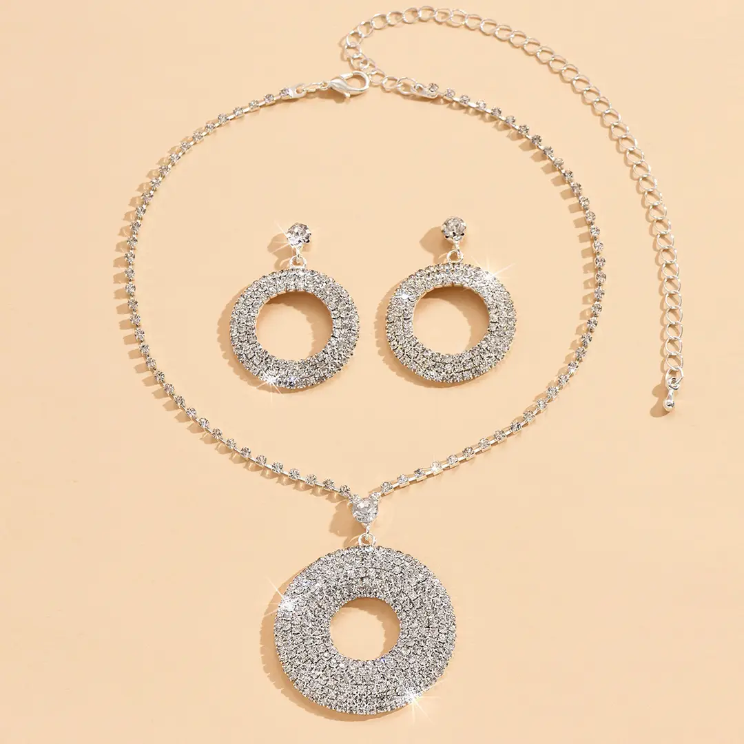 Large Silver Diamond Pendant Set for Women