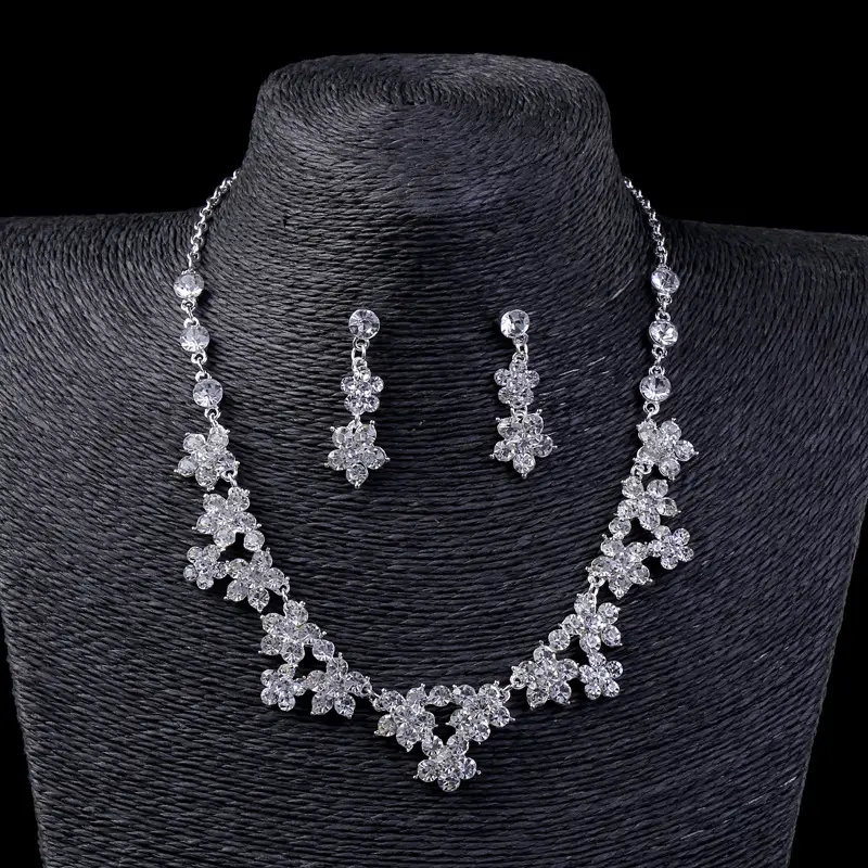 Pakistani Bridal Crown Necklace Earrings Set with Rhinestones