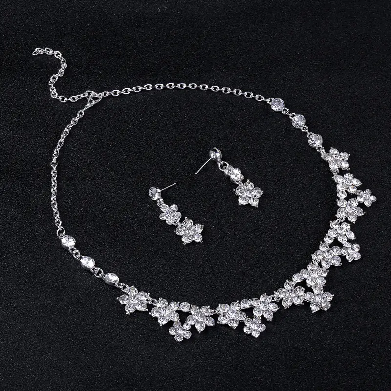 Pakistani Bridal Crown Necklace Earrings Set with Rhinestones