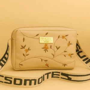 Beige Floral Embroidered Girl’s Crossbody Bag
