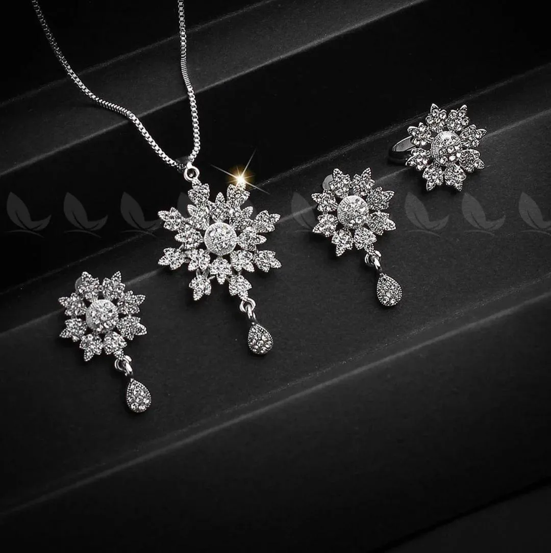 Golden Flower Jewelry Set for Women with Zarcoon Stones