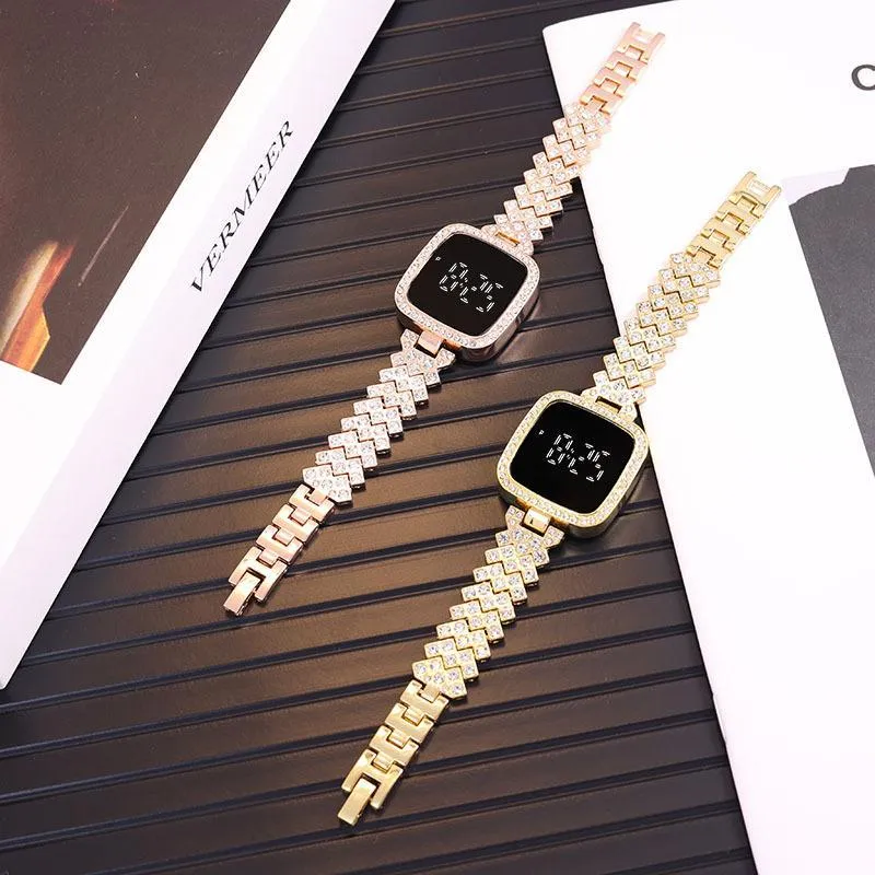 Women Crystal Watch Square Dial Touch Screen Rhinestone Band