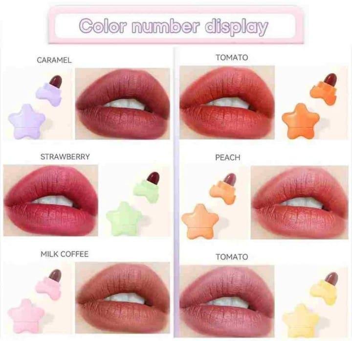 6 Pcs Star Shaped Lipstick Set Multicolor